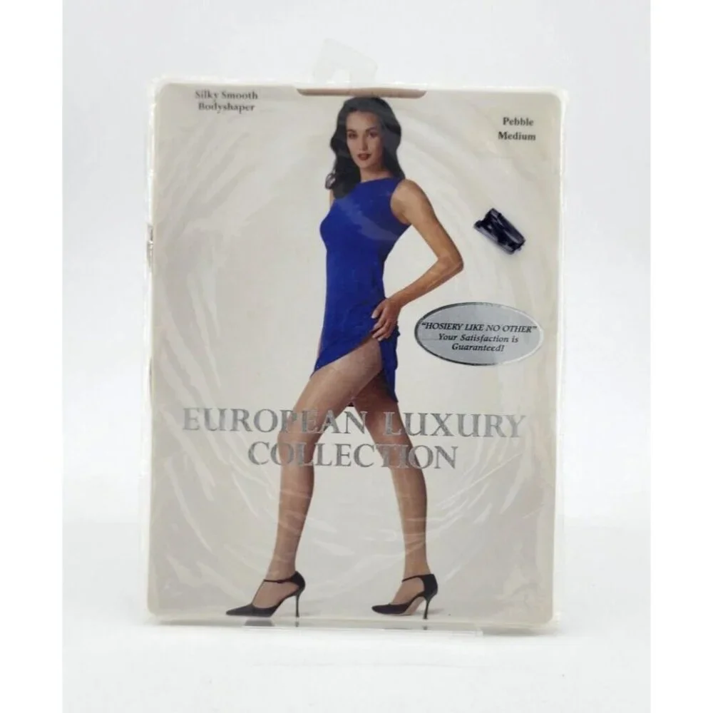 x2 European Luxury Collection Silky Smooth Bodyshaper Pantyhose Pebble Sz Medium